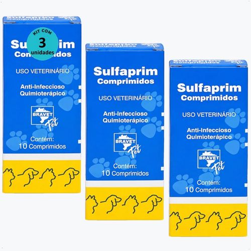 SULFAPRIM BRAVET COM 10 COMPRIMIDOS KIT COM 3